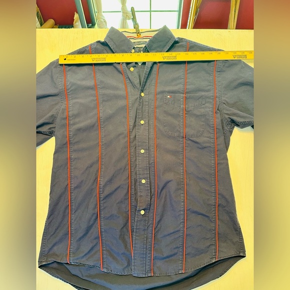Tommy Hilfiger Men’s Shirt Large Navy Blue Button-Down Red Stripe 100% Cotton - Picture 3 of 10